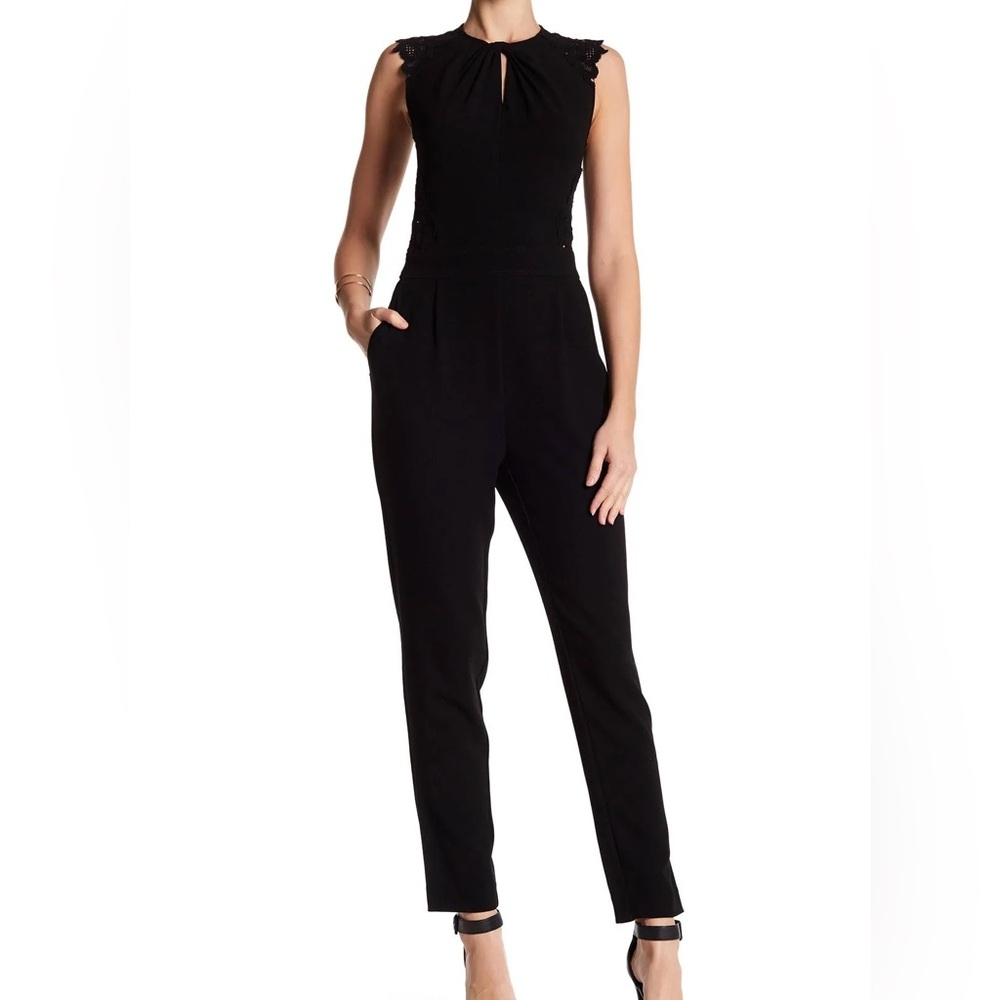 Rebecca Taylor 8 Black Lace Crepe Sleeveless Jumpsuit